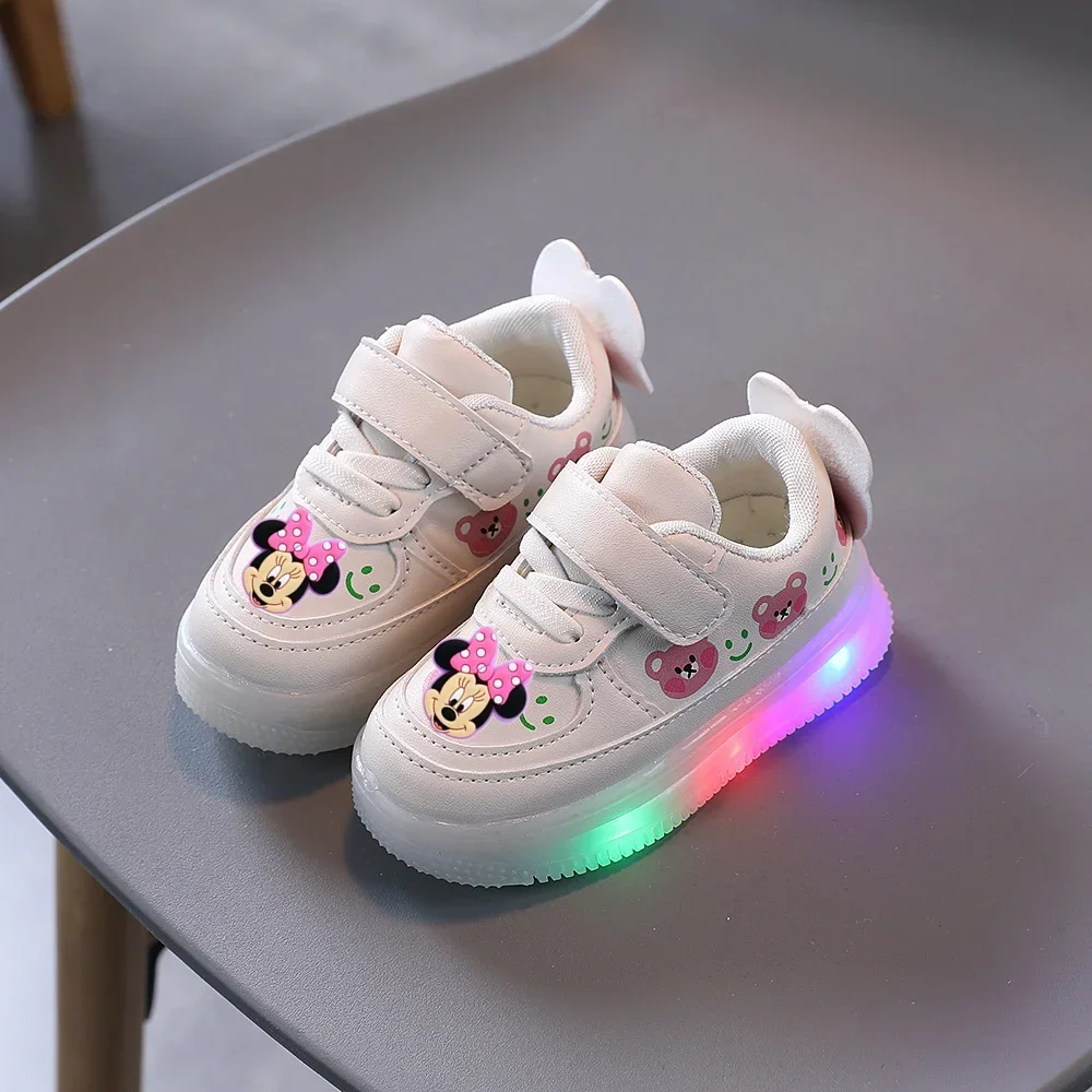 Disney Mickey Mouse Spring Autumn and Winter Children\'s Lighting Casual Shoes pu Girls and Boys LED Sneakers Board shoes