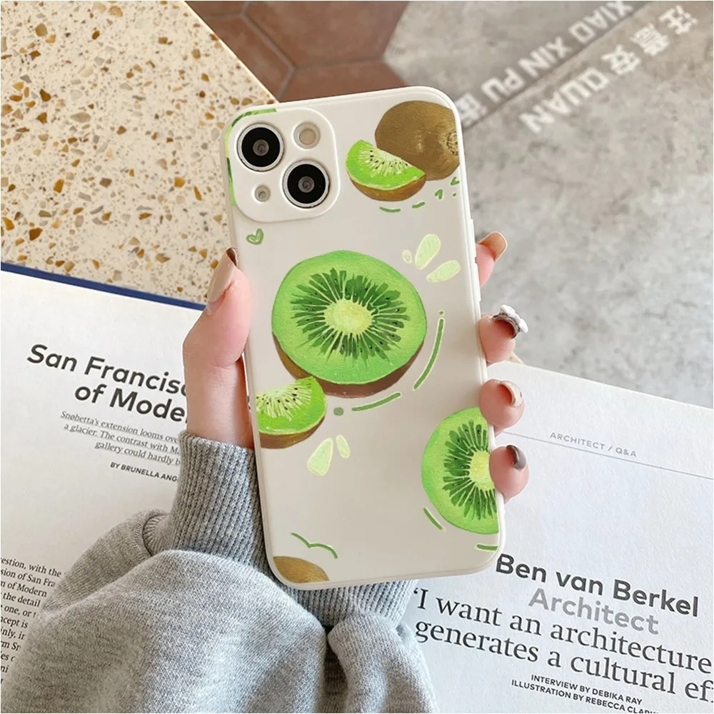 Summer Green Leaves Fruit Lemon Peach Phone Case For Iphone 11 13 14 Pro Max X Xr Xs Max Se2020 12mini White Cover Case image 5