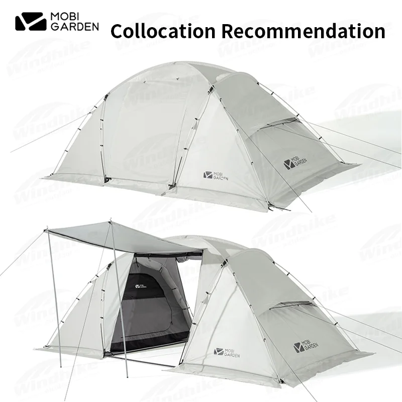 MOBI GARDEN 4persons Portable Camping Tent Outdoor 150D Oxford Cloth Rainproof Windproof 1.9m Lobby Hiking Tent Aluminum Pole