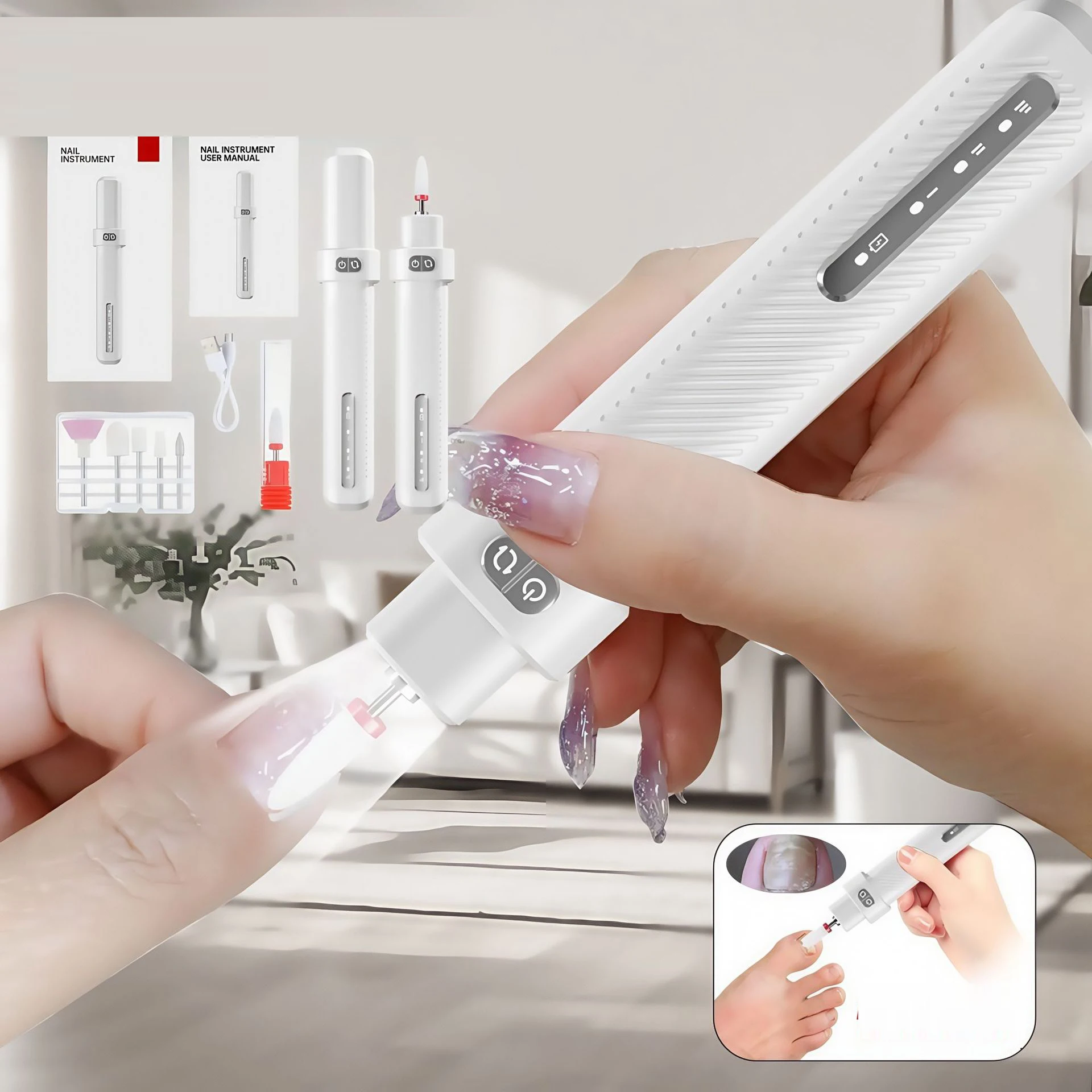 

Professional Portable Nail File Electric Nail Remover Nail Buffer Three Speed Adjustable Manicure Tool Electric Nail Care Device