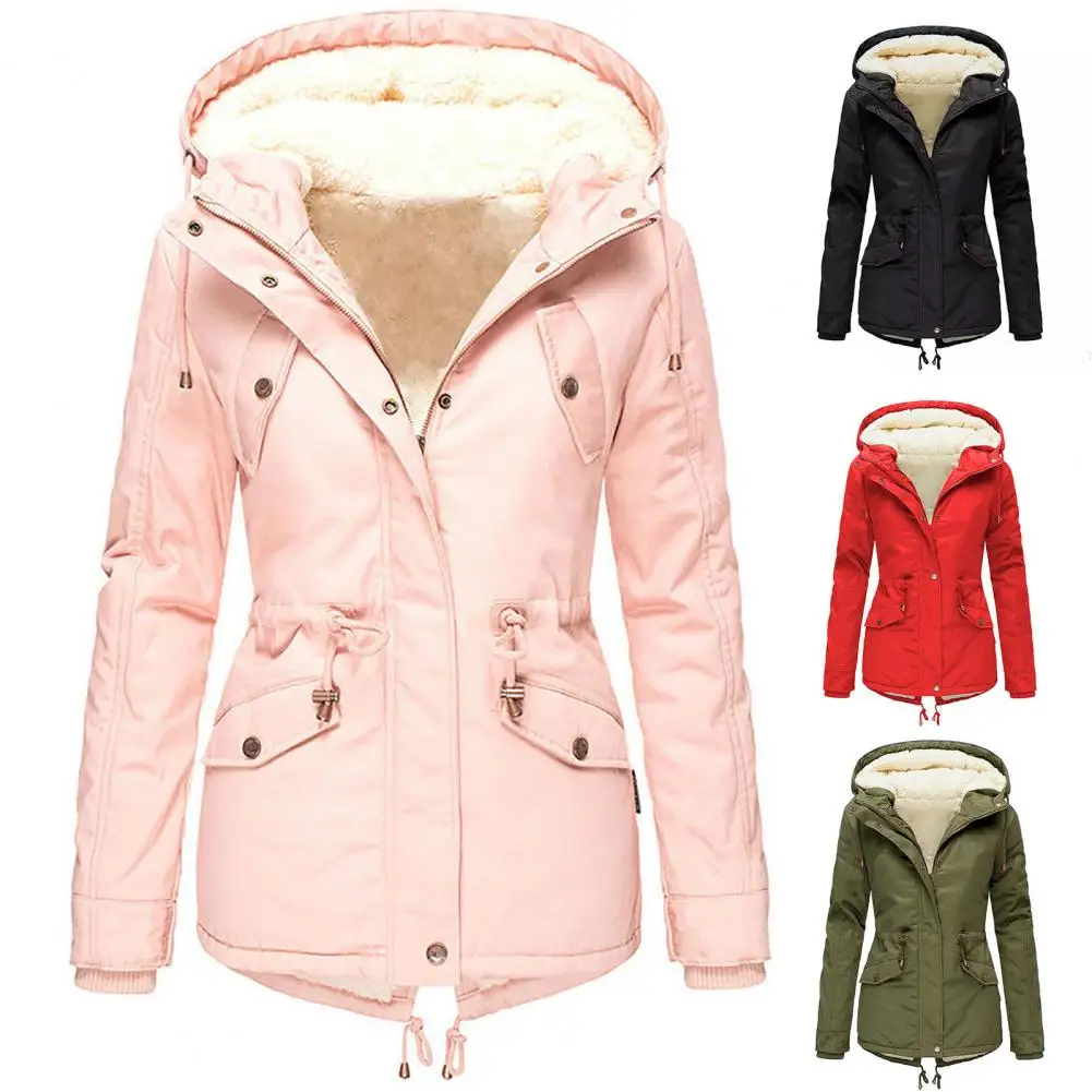 Winter Long Sleeve Zipper HoodedWomen Coat Jacket 2023 Autumn New Fashion Casual Solid Color Parka