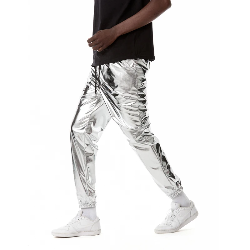 Pantalones plateados brillantes para hombre, nueva marca, ajustados, para DJ, discotecas, fiestas, Halloween, disfraz de cantante de baile de