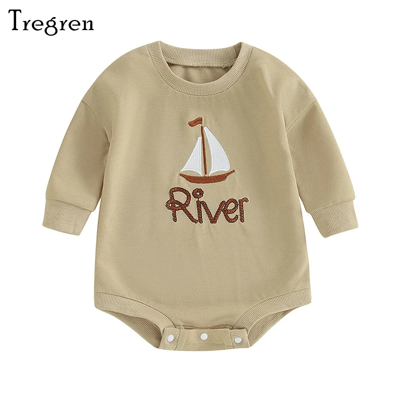 

Tregren 0-24M Newborn Baby Sweatshirt Rompers Letter Boat Print Long Sleeve Jumpsuit for Infant Boys Girls Spring Fall Clothes