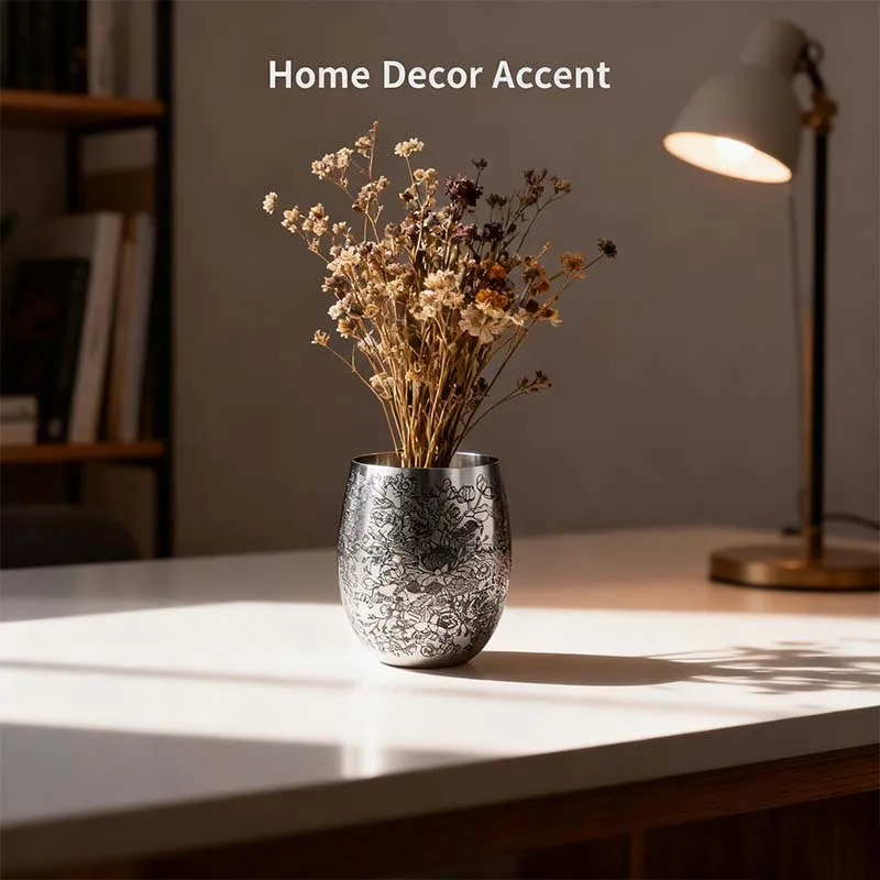 350 مللي الفولاذ المقاوم للصدأ Stemless كأس للنبيذ محفور نمط بهلوان معدني دون مقبض Stemless كوب مارتيني لشريط المنزل الطرف