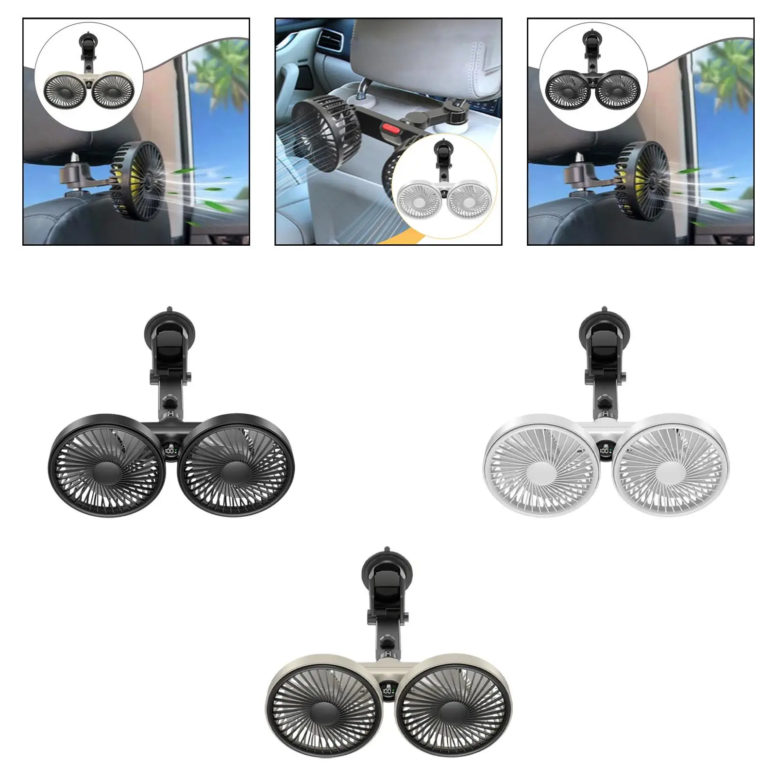 Double Head Car Cooling Fan USB Car Fan Accessories Auto Cooling Fans Suction 5