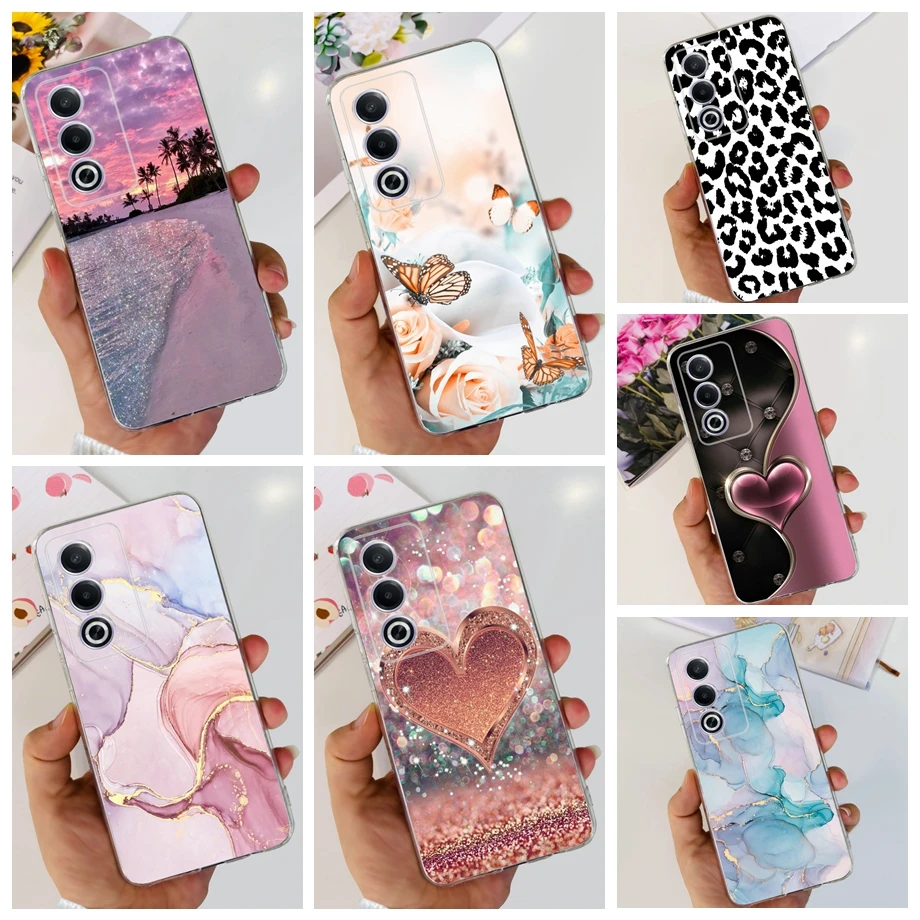 Soft Clear Silicone Bumper Cover For Oppo A80 5G Case OPPO CPH2639 K12X CPH2667 Marble Love Heart Painting Coques OppoA80 Capas