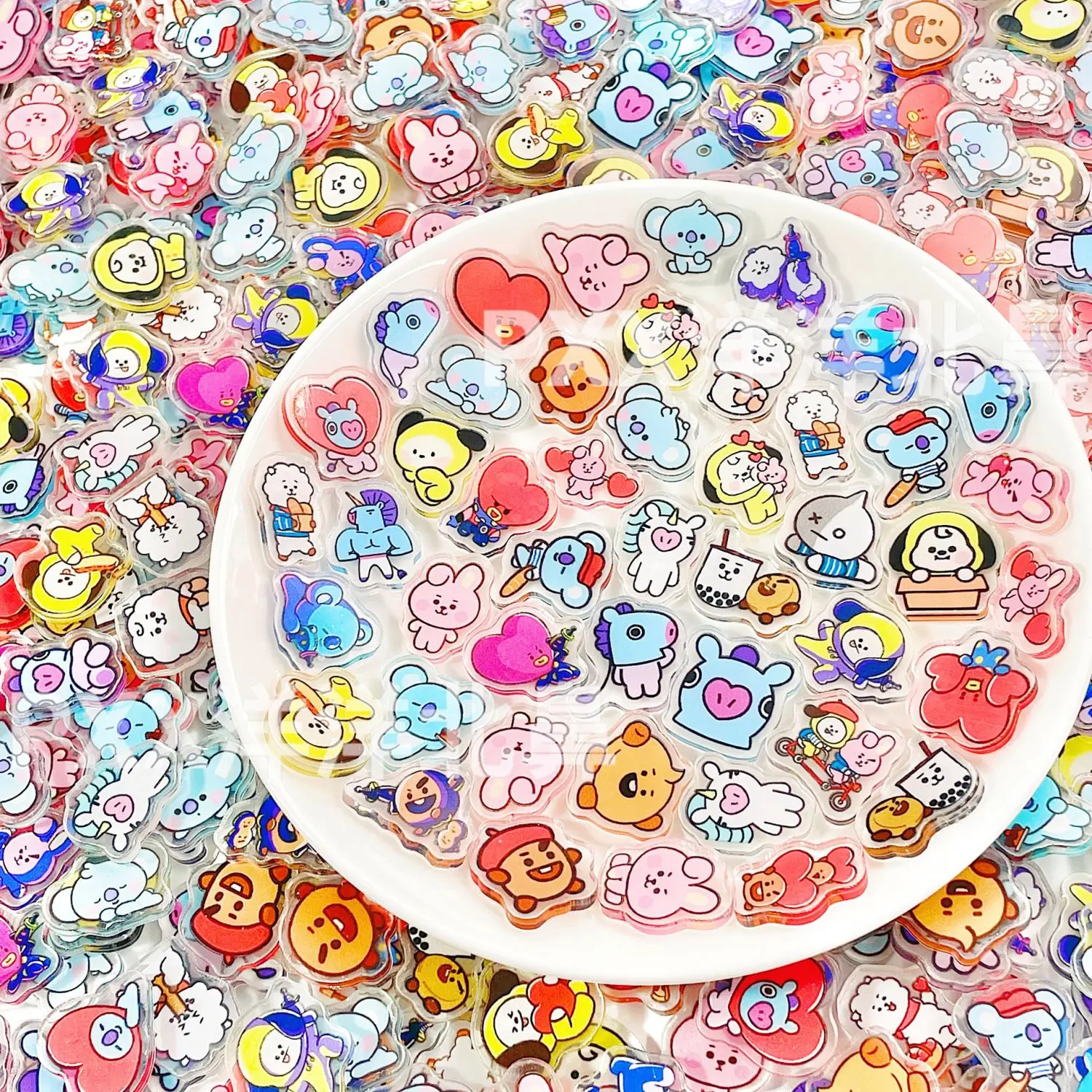 1/2cm 50/100개 BT21 아크릴 미니 조각 DIY 키체인, 헤어핀, 냉장고 자석, 액세서리, 재미있는 만화 선물 재료 썸네일 2