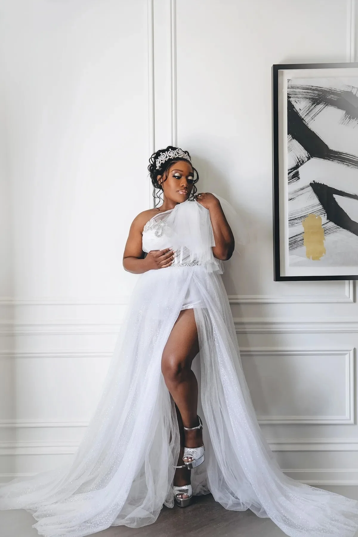 Robes de mariée blanches africaines personnalisées, tulle brillant fendu sur le côté, un mariage initié, quels que soient les patients, robes de douche