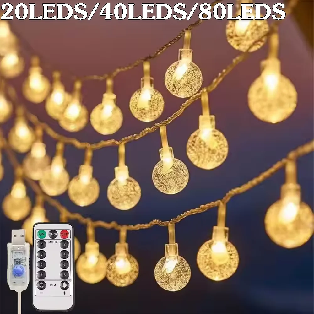 

USB Bubble Ball Light String Lights Outdoor Crystal Globe LED Fairy Lights 8Mode Remote Garden Party Easter Christmas Wedding