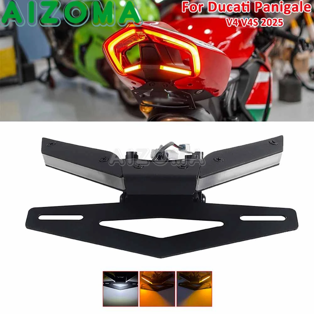 

Motorcycle Tail Tidy Fender Eliminator Rear License Plate Light Holder Kit LED Turn Signal Lamp For Ducati Panigale V4 V4S 2025