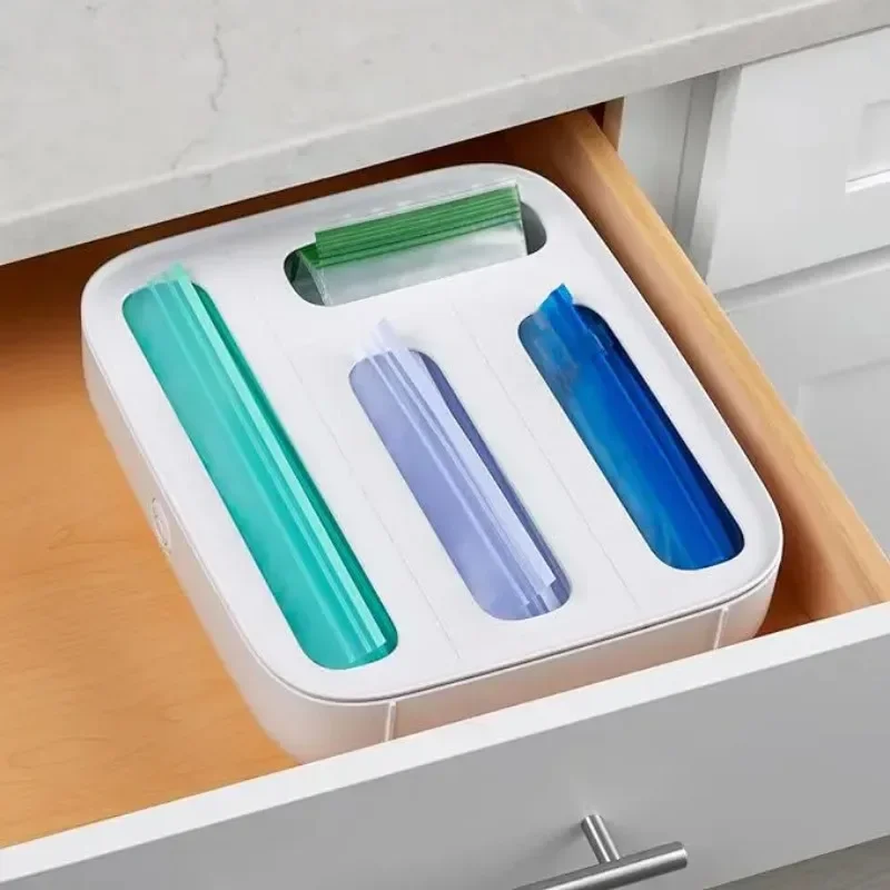 Kitchen Cling Bag Organizer Wall Hanging Artifact Self-sealing Bag Organizer Desktop Cling Bag Sorting Box Household Storage Box