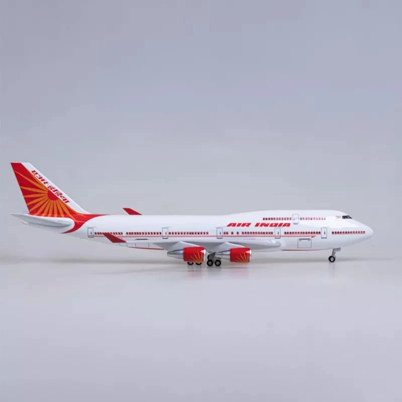 47CM 1:160 Scale Diecast Model India Airlines Boeing 747 Resin Airplane Airbus With Light And Wheels Toy Collection Display Gift