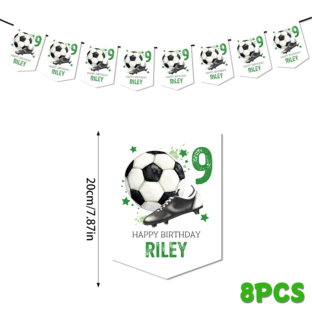 6/12pcs Custom Happy Birthday Party Banner Decorations Personalized Name Age Text with Football Shoes Design Banner Party Gifts
