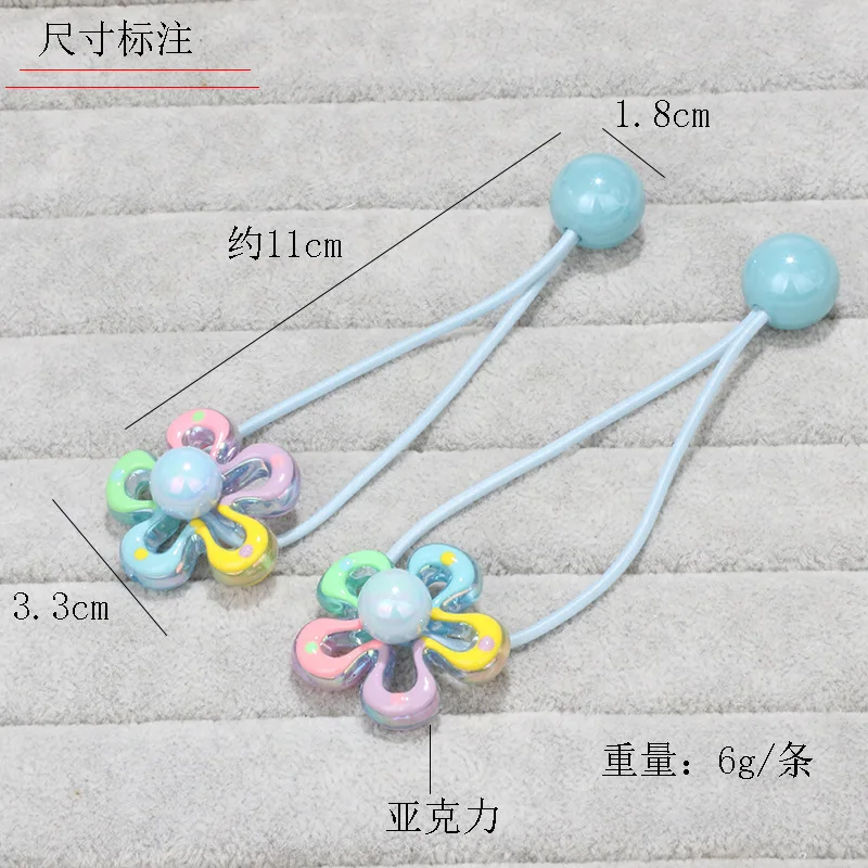 2 Stück funkelnde Blumen-Haargummis, bunte Perlen-Haargummis – Kinder-Haargummis für Pferdeschwänze, umlaufender doppelsträngiger Haargummi – Detail 1