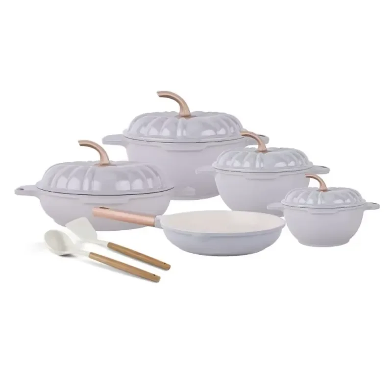 11-Piece Pumpkin Pot Set Multi-Layer Die-Cast Pot Cookware Marble Non-Stick Aluminium Pots Household