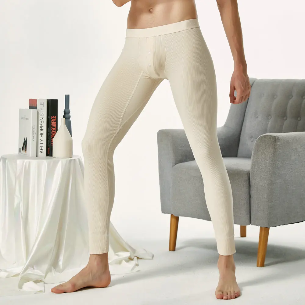 Men's Cotton Waffle Long Johns Thermal Underwear Bottom Winter Base Layer Home Sleeping Pants