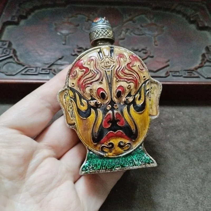 Antique With Aged Patina, Traditional Silver, Bottle Ornament, Cloisonné Peking Opera Snuff