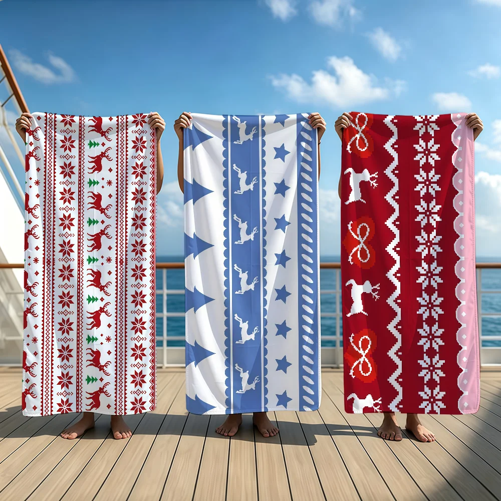 Cartoon Christmas Pattern Towel Beach Oversized Soft Ultra Absorbent Quick Drying Large Pool Travel Camping Bathroom