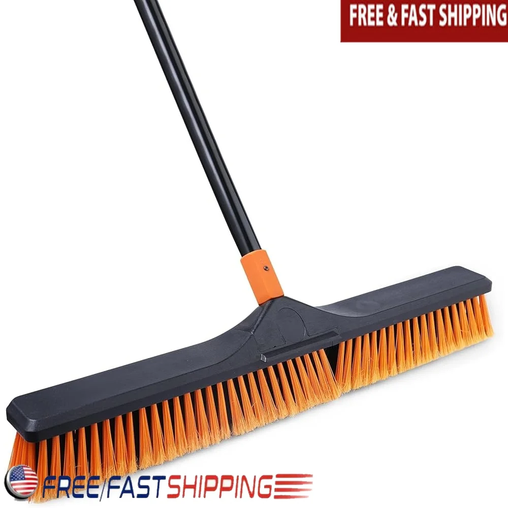 

Сверхмощная метла, 24-дюймовая жесткая щетина, длинная ручка, 65 дюймов, регулируемая эргономичная машина для гаража, бетона, уборка на открытом воздухе