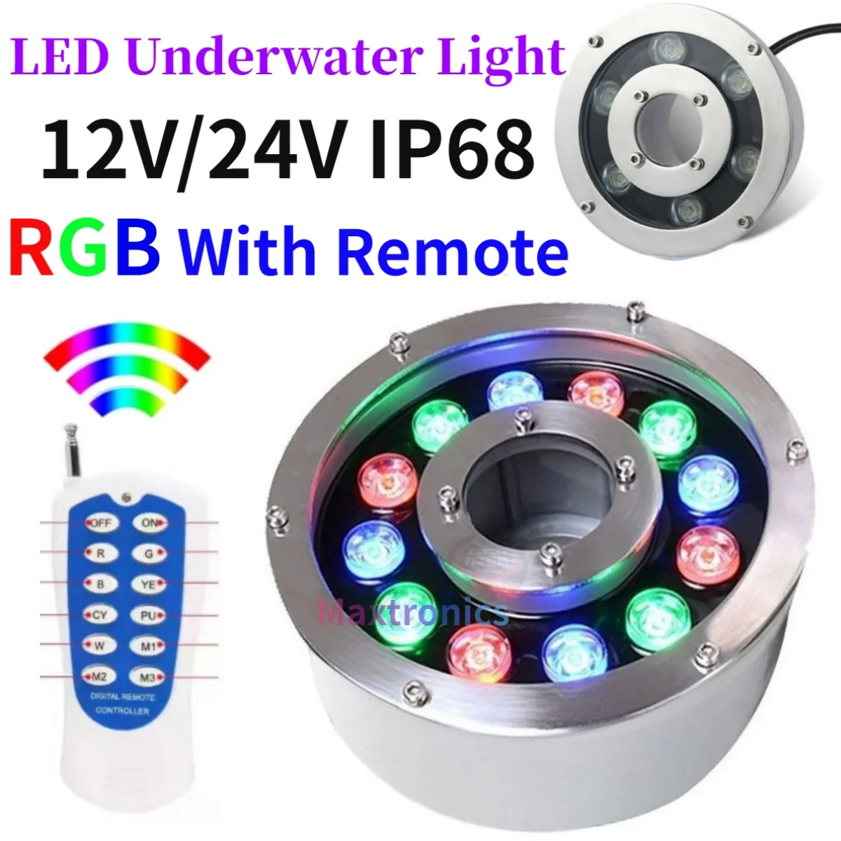 12V/24V IP68 RGB LED Underwater Light With Remote Control Waterproof Swimming Pool Garden Fountain Pool Lighting Spotlight Decor