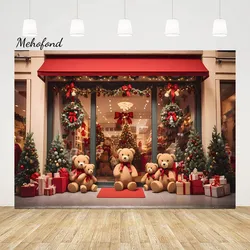 Mehofond Christmas Toy Bear Store Backdrop Family Holiday Party Photography Background Xmas Wreath Gift Window Decor Photo Props