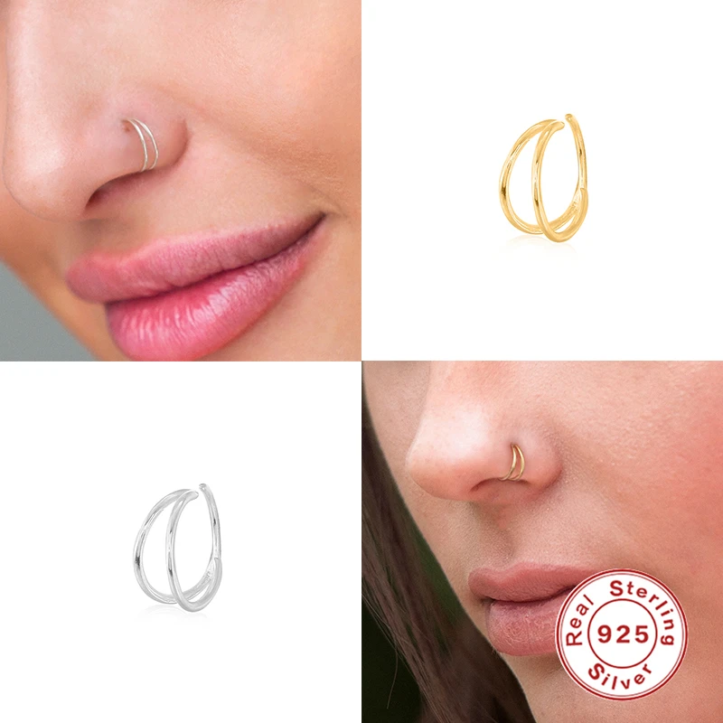 ROXI Fashion Glossy Double Round Nose Rings for Women Men Body Nose Piercing Cartilage Jewelry 925 Sterling Silver Piercing Nez