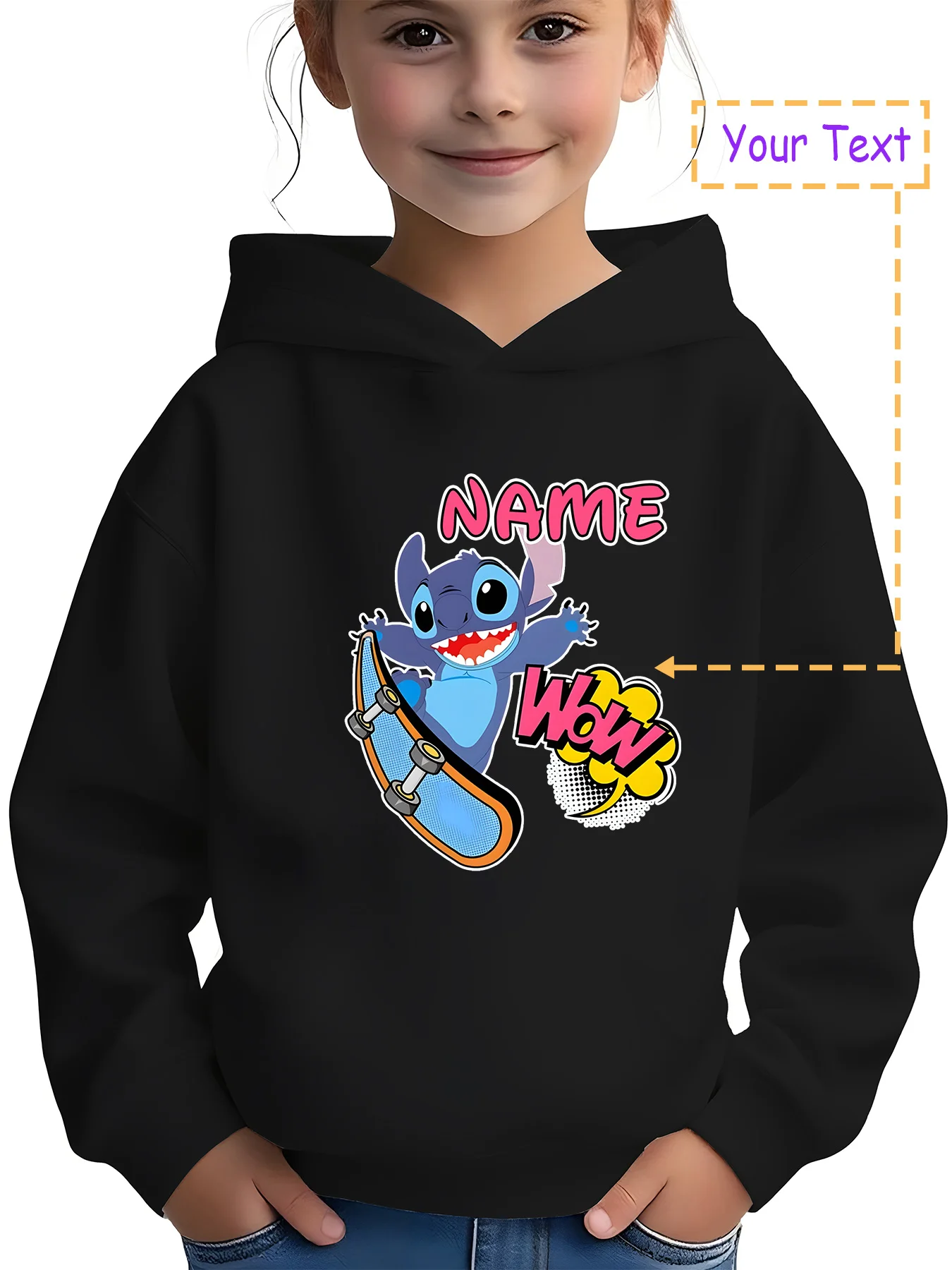 

MINISO Stylish Skateboarding Stitch Hoodie - Stitch skates cool, a street-chic style, a must-have for outings and parties. Custo
