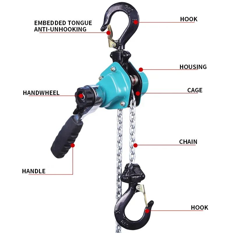 Manual Lever Hoist Chain Block Tensioner Puller Heavy Duty Lifting Tool for Cargo Pulling Construction Site with Safety Hooks