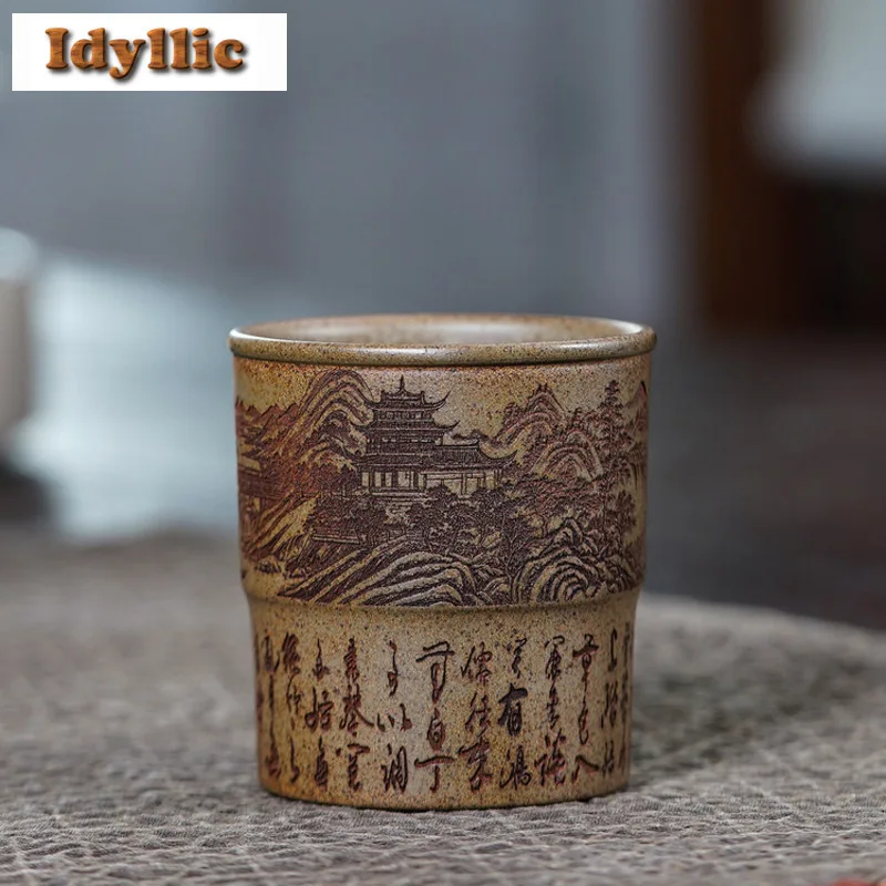 160ml Yixing Zisha Landscape Wood-fired Porcelain Teacup Aesthetic Tea Bowl Mug Tea-tasting Smelling Cup Chazhan Master Cups