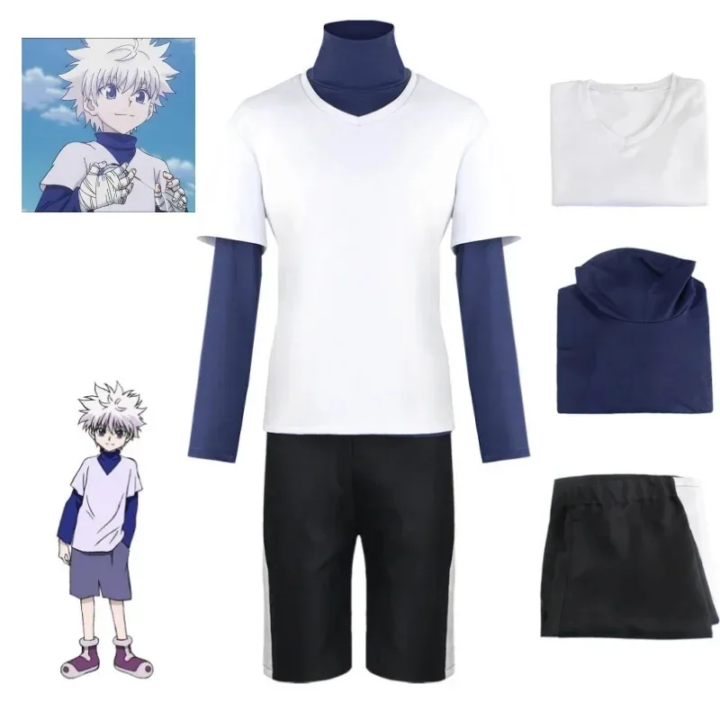 

XT8Adult Anime Hunter Killua Zoldyck Cosplay Costume Number Halloween Christmas Party Suit Shirt Tshirt White Wig for MenXT6@!