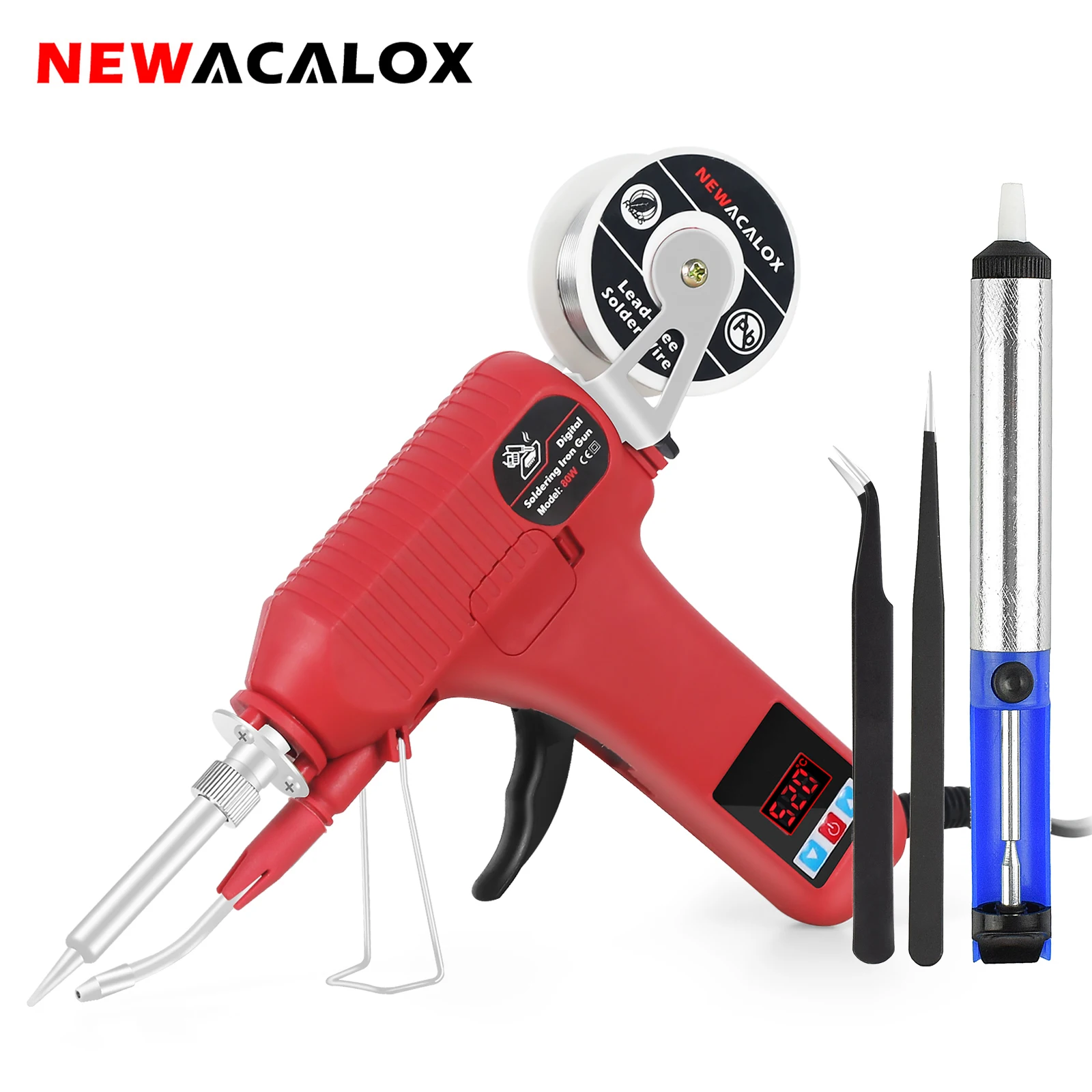 

NEWACALOX EU 80W Digital Display Soldering Iron Gun 180-520°C Adjustable Temperature Automatic Send Tin Gun Repair DIY Tool