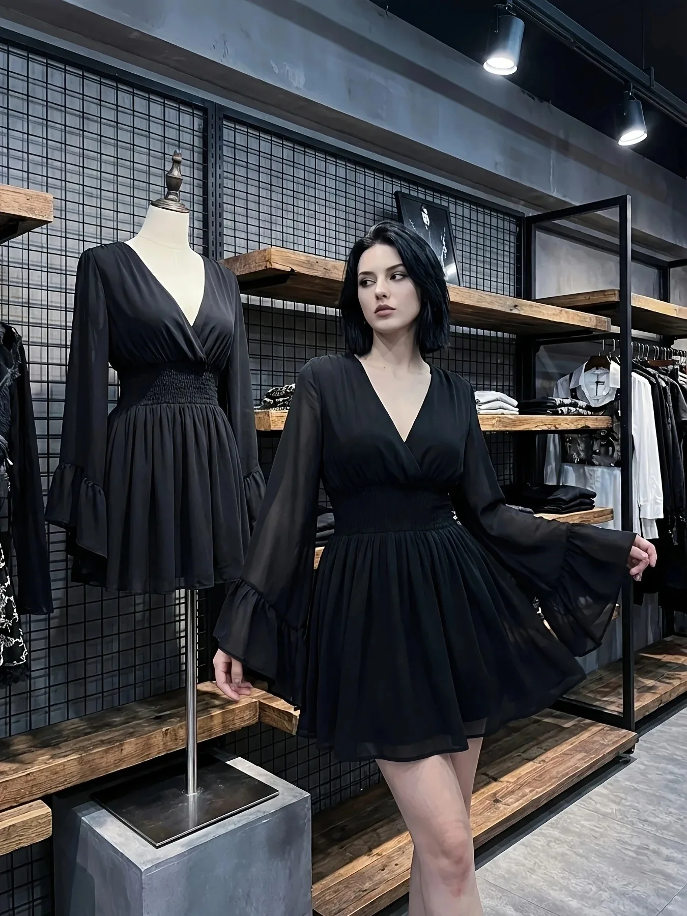 Blusa de Talla Grande para Mujer, Moderna, con Cuello en V, Cintura Plizada, Corte en A, Manga Acampanada, Estilo Bohemio Hippie Y2K