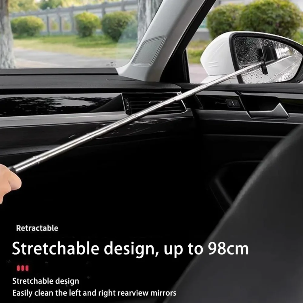 Car Rearview Mirror Wiper Telescopic Handle Car Rearview Mirror Wiper Durable Stainless Auto Glass Cleaning Tools Cleaning Brush