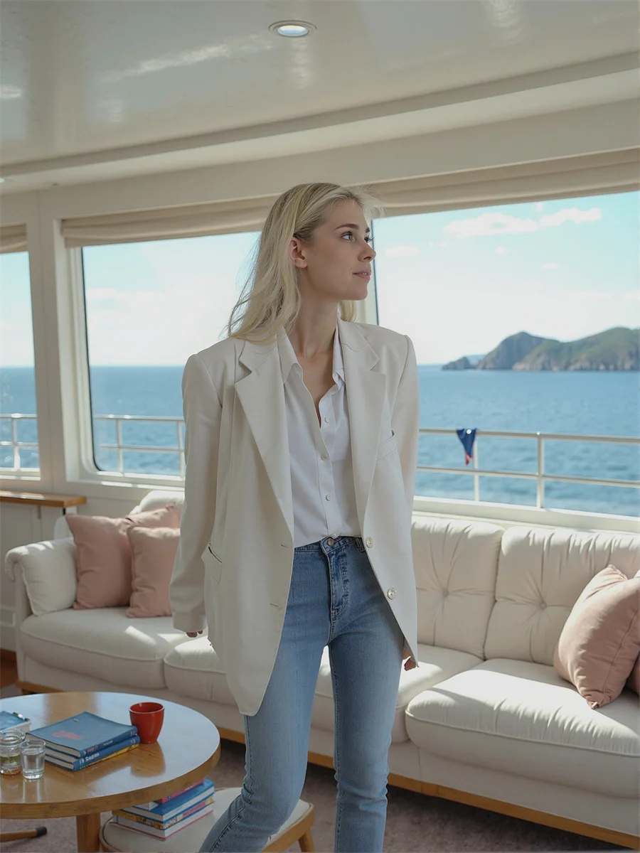 Solide einreihige klassische Blazer für Damenkleidung, strukturiertes Doodle-gefüttertes gemischtes Umarmungsfaden, schräg, akademisch, zart