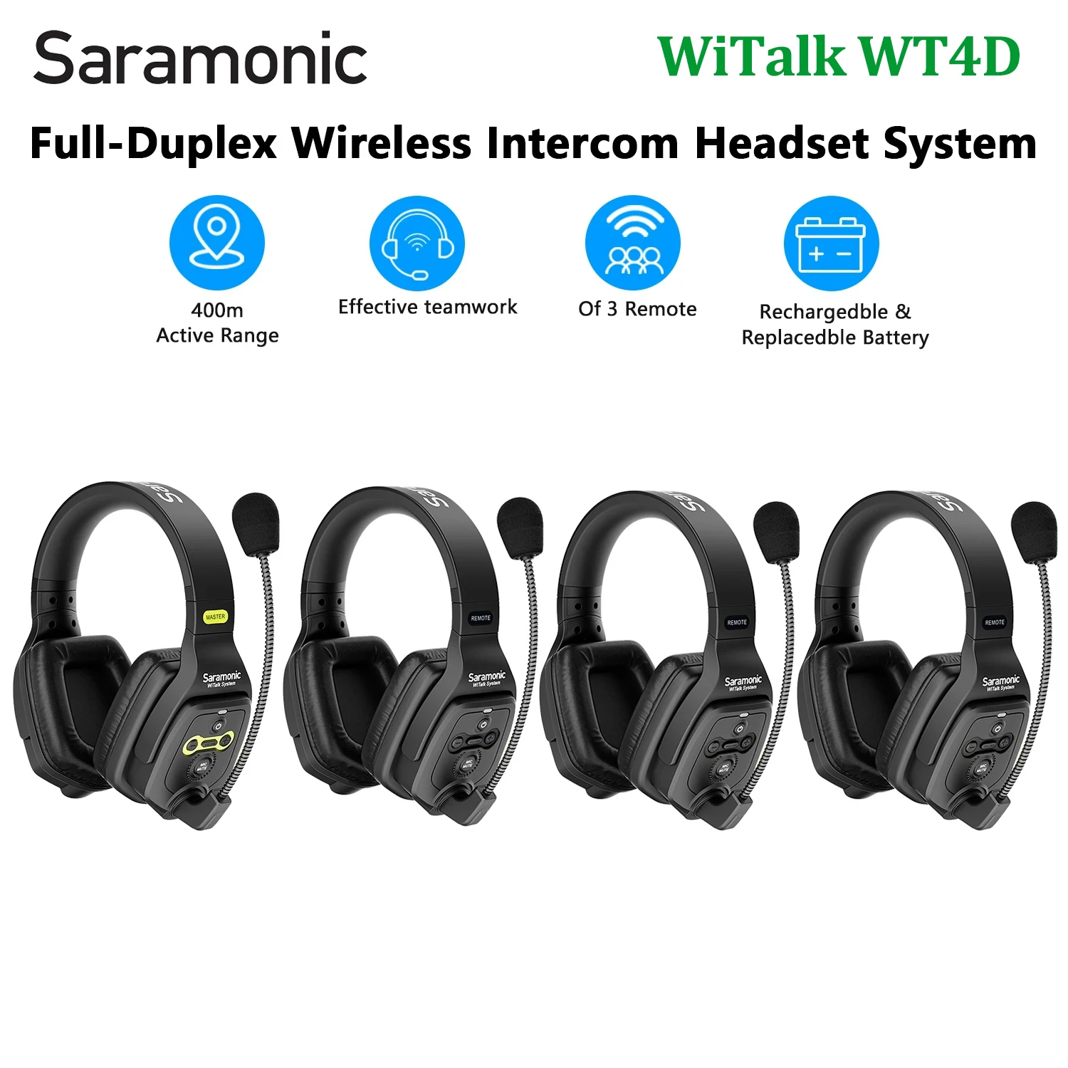 

Saramonic WiTalk WT4D Full Duplex Wireless Intercom Communication Headset System Marine Boat Coaching Teamwork Film Making Mic