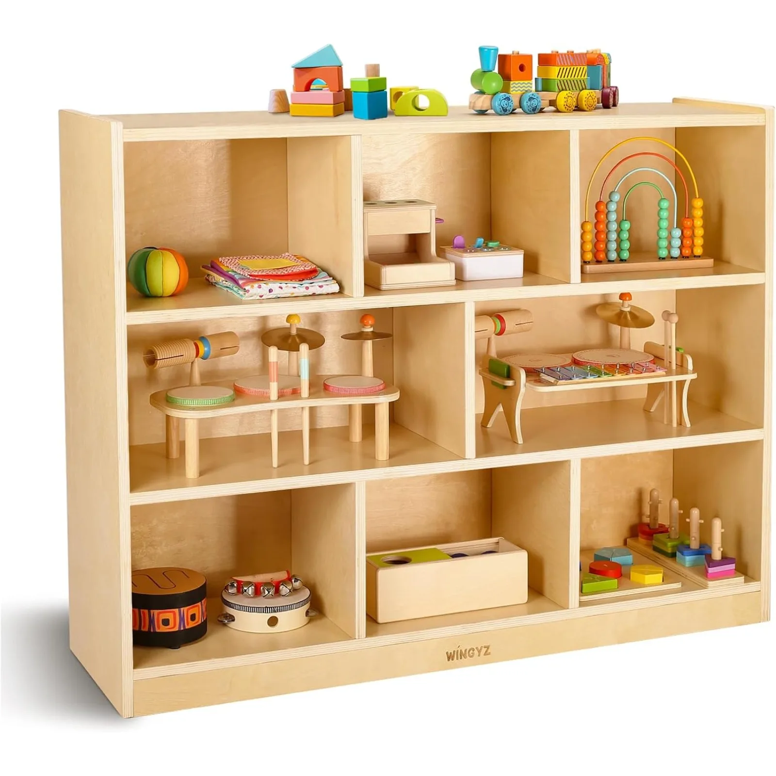 US Wooden Storage Cabinet, 8-Section Kids Toy Storage Organizer, Spacious Montessori Kids Bookshelf, Toy Shelf Storage