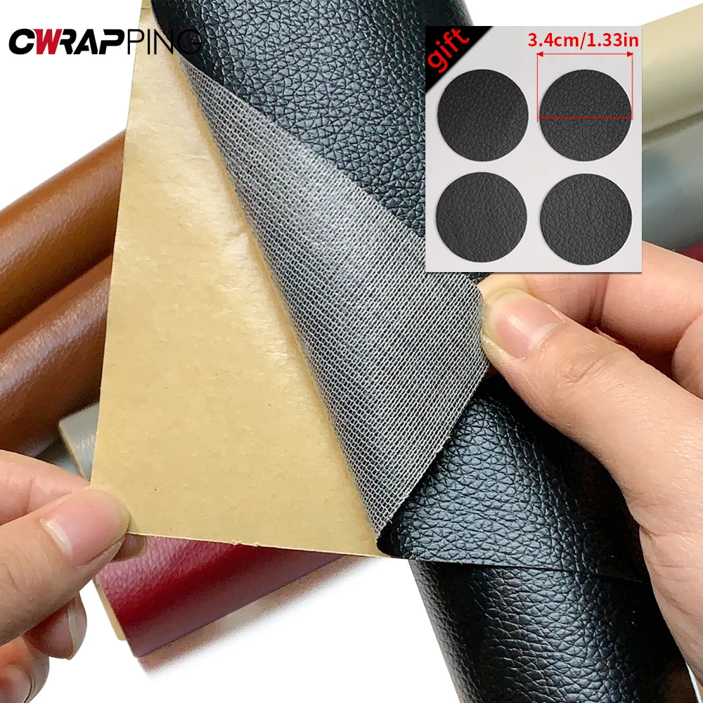 1PCS PU Leather Repair Adhesive Vinyl Wrap and 4PCS Circular Leather Repair Patches Soft Car Seat Burn Hole Scratch Repair Patch