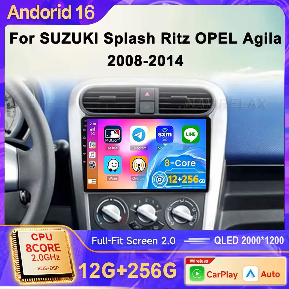 Android 16 For OPEL Agila SUZUKI Splash Ritz 2008-2014 Multimedia Video Car Radio Player Autoradio Wireless Carplay Android Auto