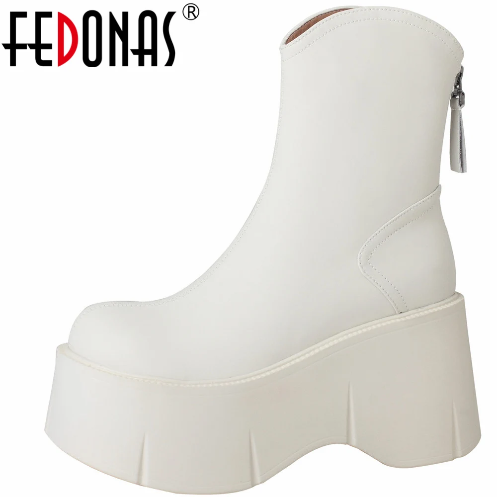 

FEDONAS Platforms Women Ankle Boots Autumn Winter Punk Genuine Leather Super High Heels Back Zipper Party Casual Shoes Woman New
