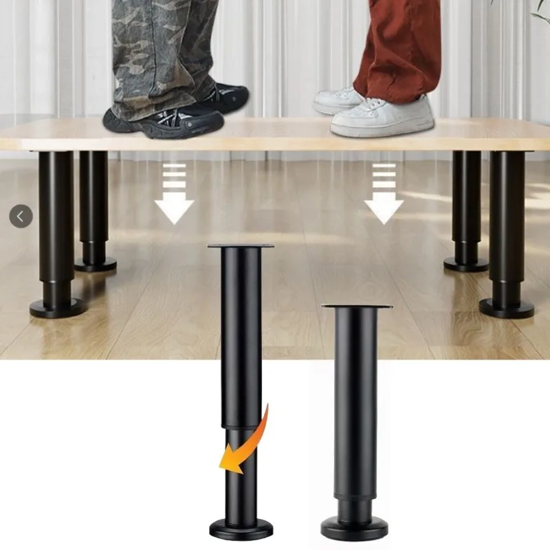 4 قطع من أرجل دعم الأثاث ذات الارتفاع القابل للتعديل، وأرجل طاولة تلسكوبية سوداء، تستخدم للطاولات وإطارات السرير وخزائن التلفزيون والأرائك #5