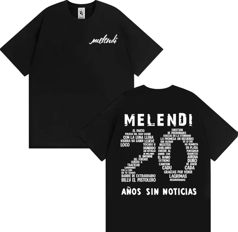 Camiseta de Moda Retro para Hombre 2026 Rapper Melendi 20 Años Sin Noticias, Camiseta de Manga Corta de Algodón Casual Oversize