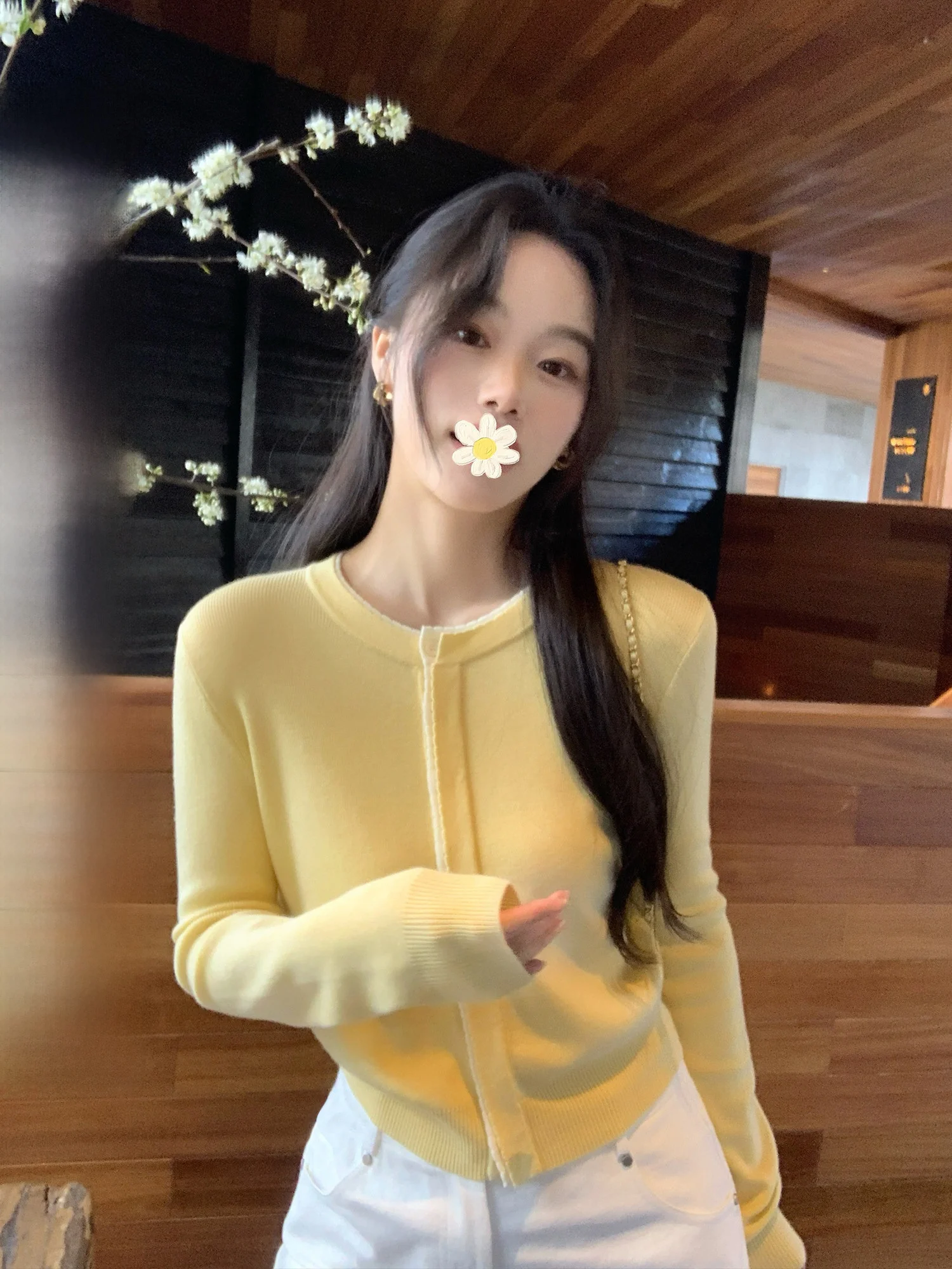 

Pusumede lectual Aesthetic Color Blo Knitted ort Sve Long Sve round Ne Open Cardigan Women's Design Sense Top