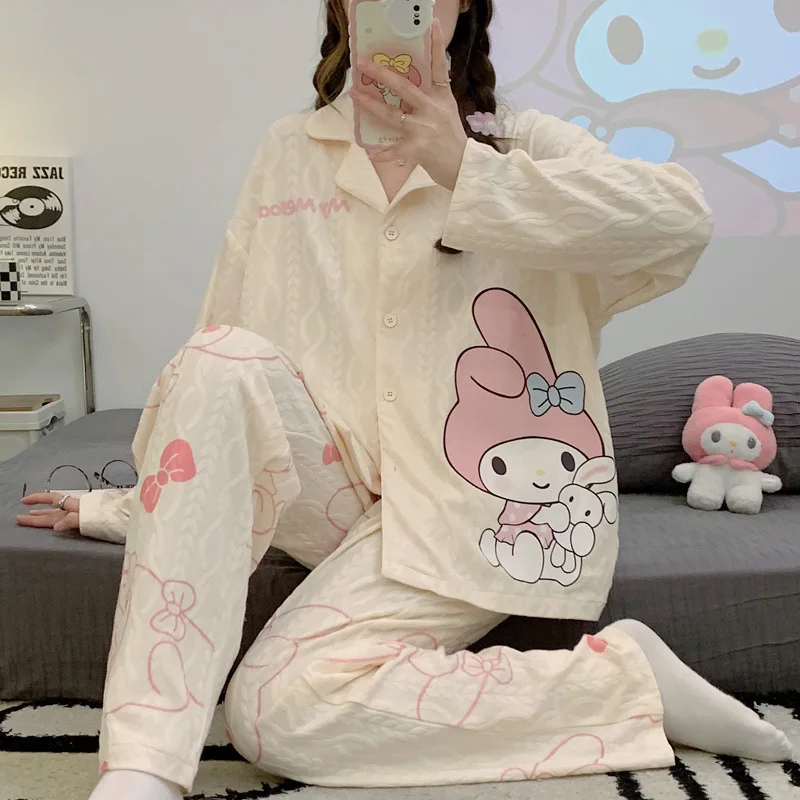 2023 New Sanrio Kawaii My Melody Women Pajamas Spring Autumn Cartoon Home Clothes Suit Long Sleeve Comfortable Cute Casual Girls