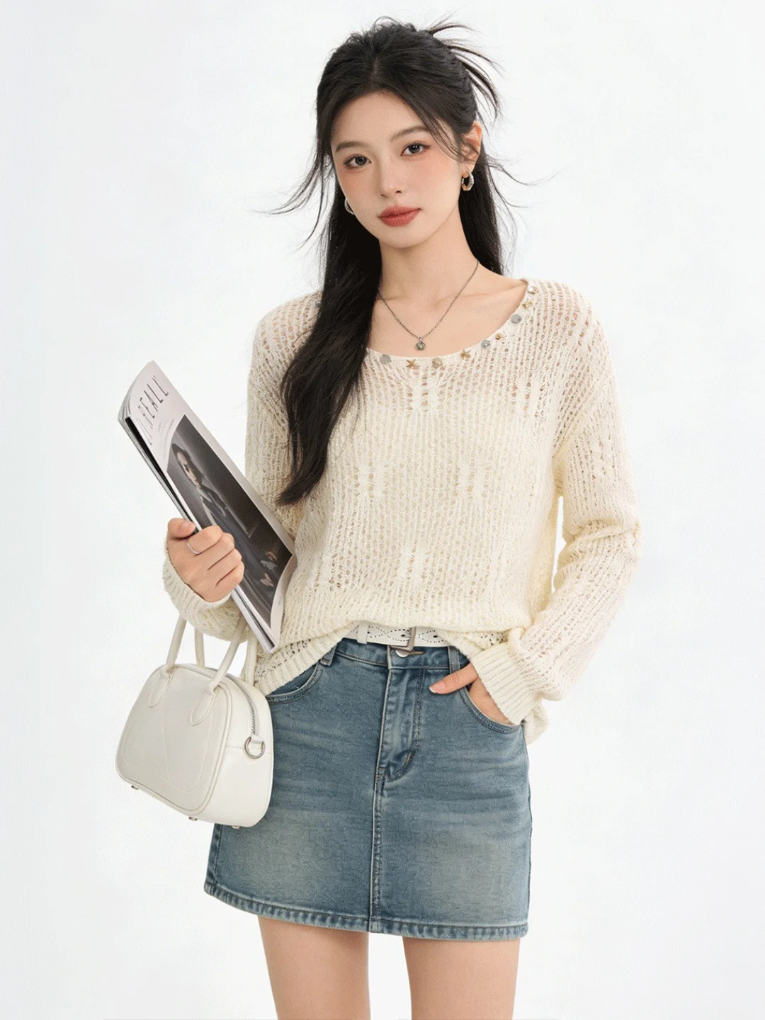 

Korean Sle Loose Knitted Sun Protection Cover up Slimming Waistline Breathable Comfortable Spring New Arrival Women's Top