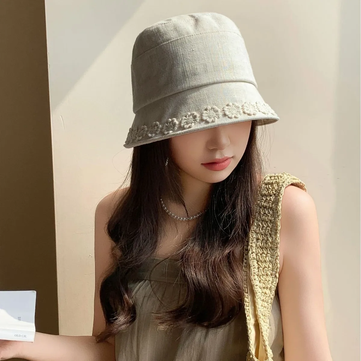 South Korea's  New Lace Lace Large brimmed Fisherman's Hat Sunshade and Sunscreen Big Head Circumference Face Small Basin Ha