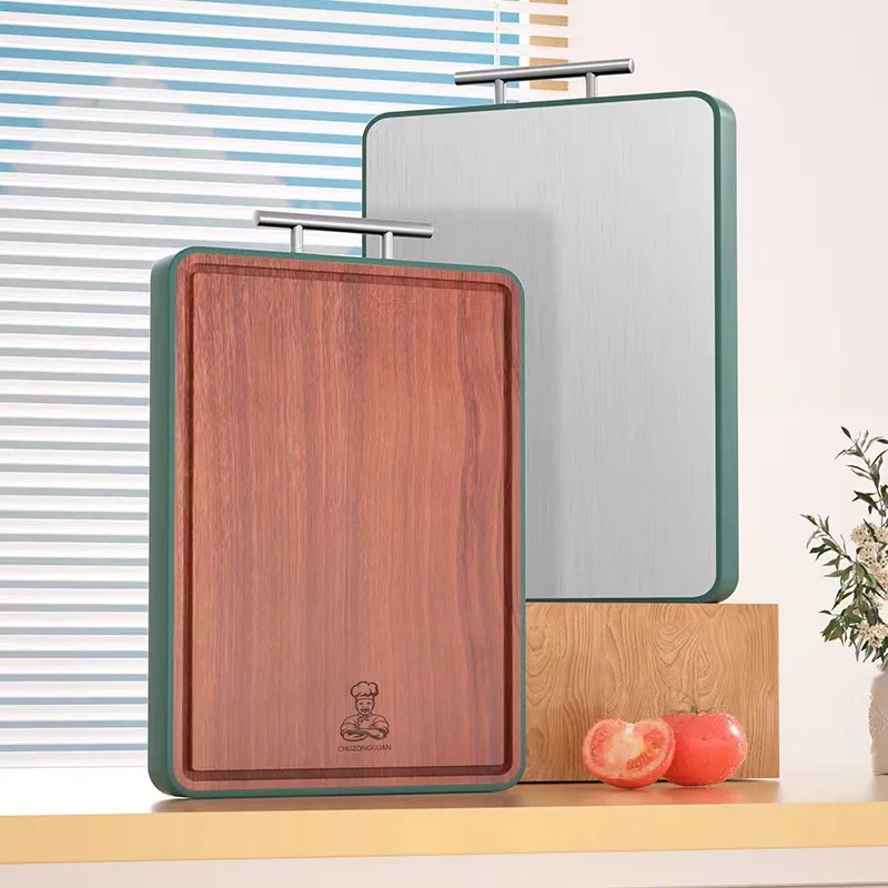 

Ebony cutting board household antibacterial mildew-proof adhesive stainless steel chopping board double-sided cutting board