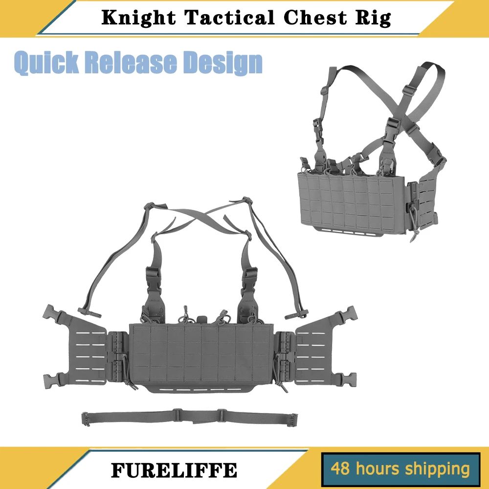 

Tactical Knight Chest Rig Quick Release Hunting Vest Built-In Quadruple 5.56&7.62 Mag Pouch Front Panel MOLLE Mount Sub-Pouches
