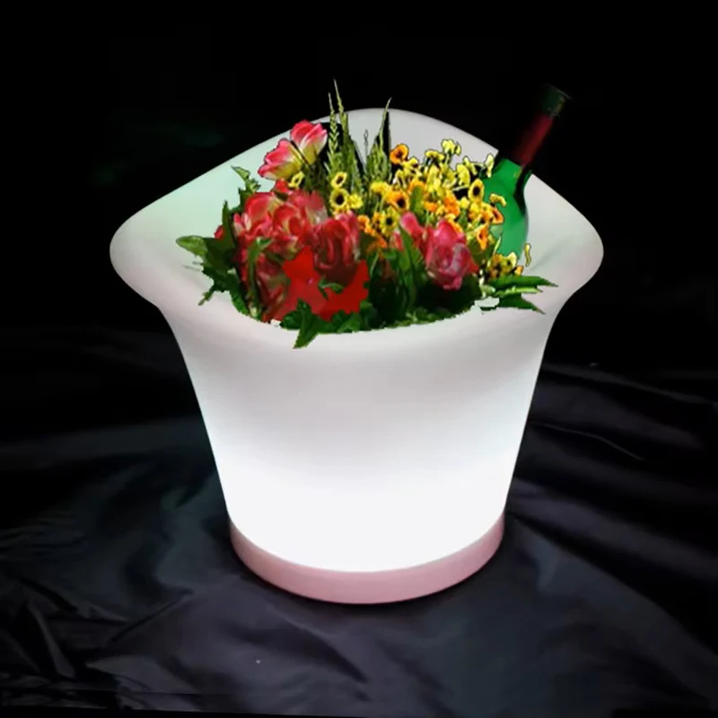 L34*W34*H28cm, Led Flower Pots, PE Rotational Mould, Waterproof IP65, RGBW Rechargeable, Decorative Planter Pots, 1PC