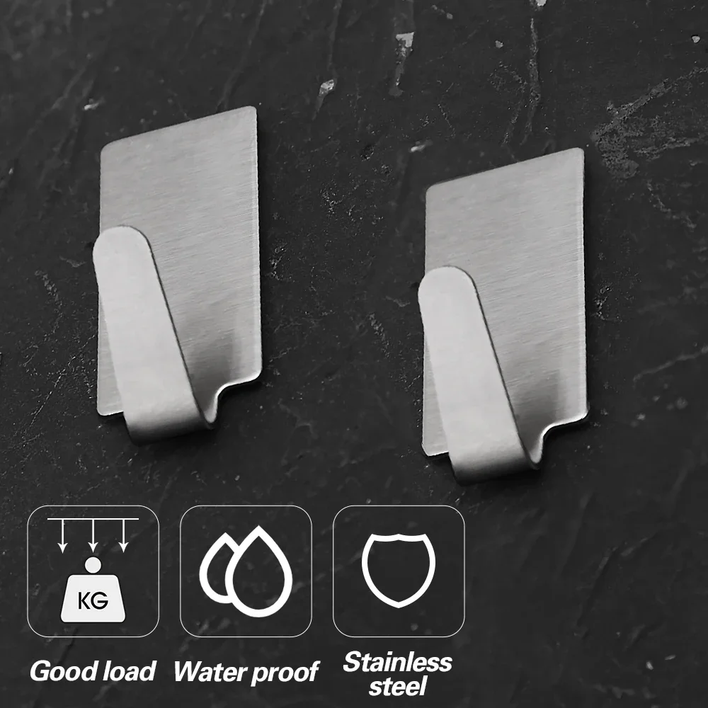 1/10Pcs Self Adhesive Hook Stainless Steel Heavy Wall Hanger Hook Bathroom Organizer Towel Rack Multi-purpose Kitchen Rack Shelf