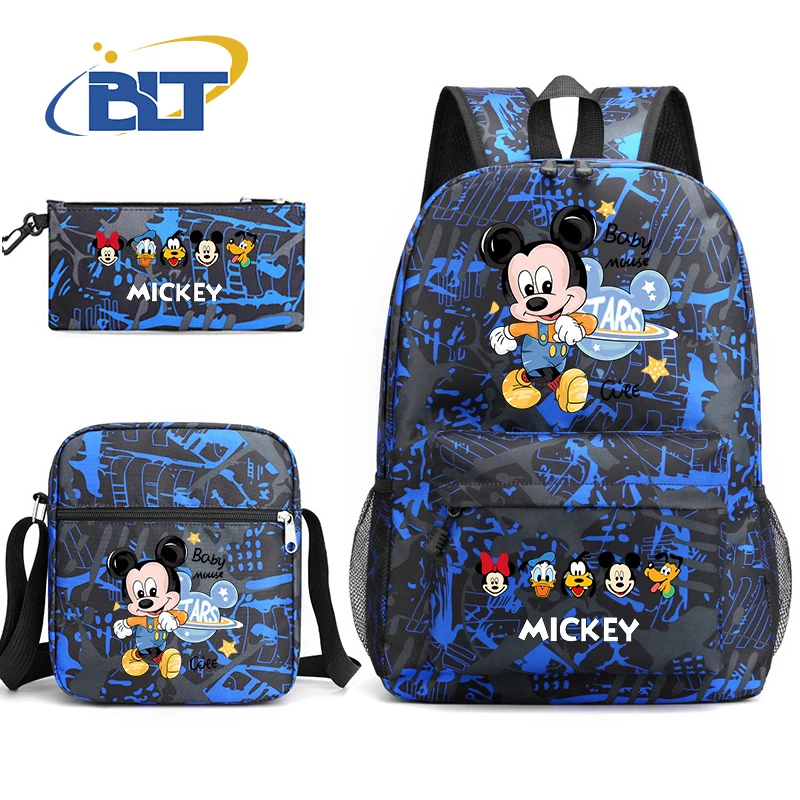 MINISO Mickey Mouse Printed Student Schoolbag Set Children's Backpack Shoulder Bag Pencil Case 3-Piece Set